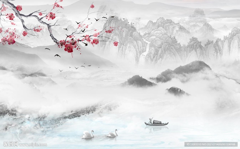 新中式山水背景墙