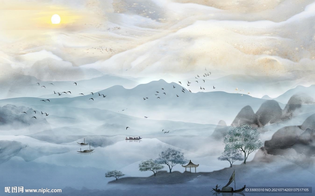 新中式山水背景墙