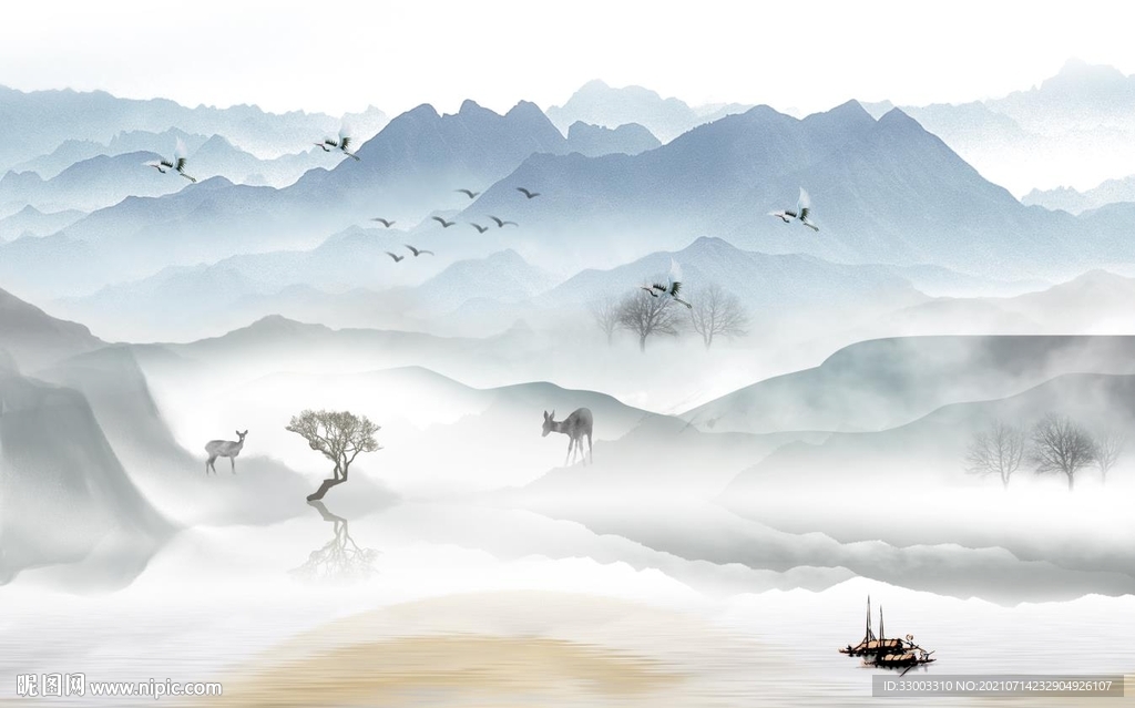 新中式山水背景墙