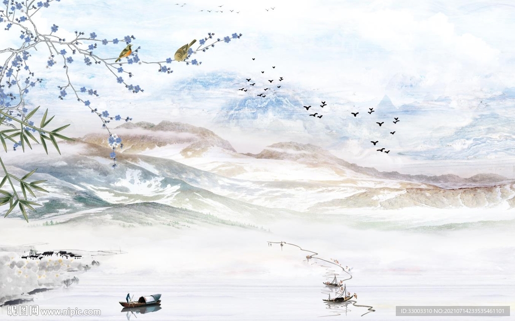 新中式山水背景墙