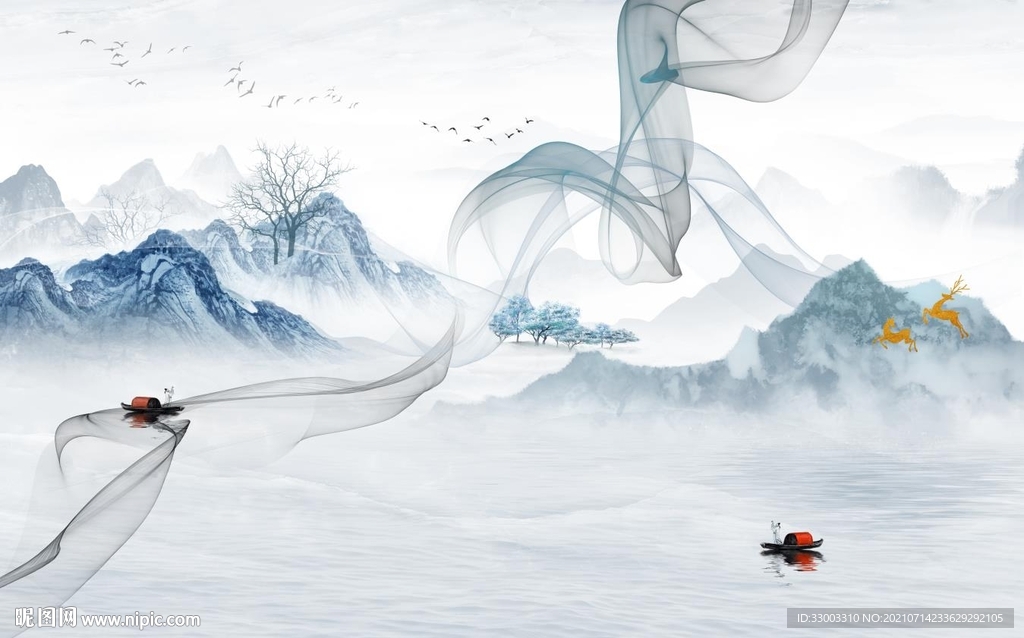 新中式山水背景墙