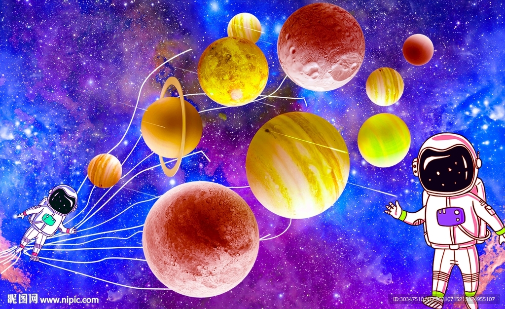 太空人宇航员星空背景墙