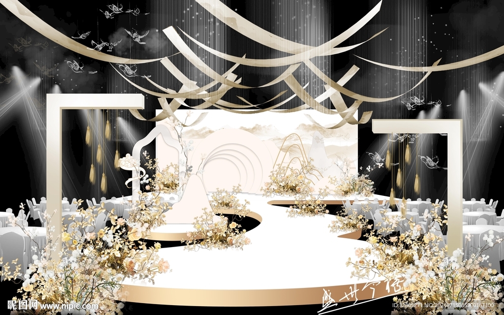 香槟色新中式婚礼效果图中式婚礼