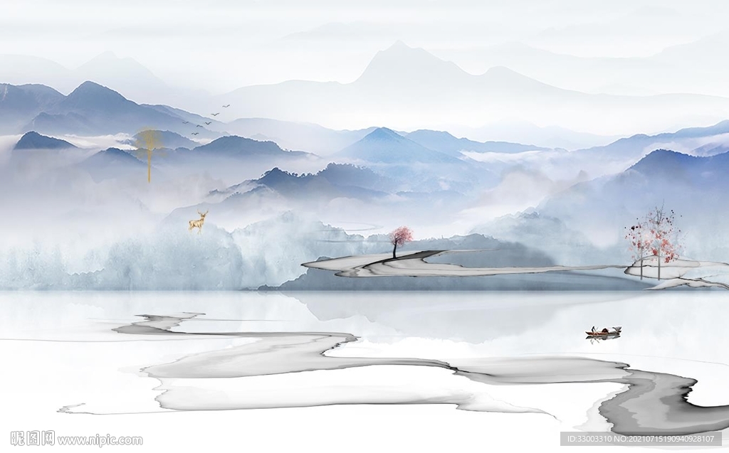 新中式山水背景墙