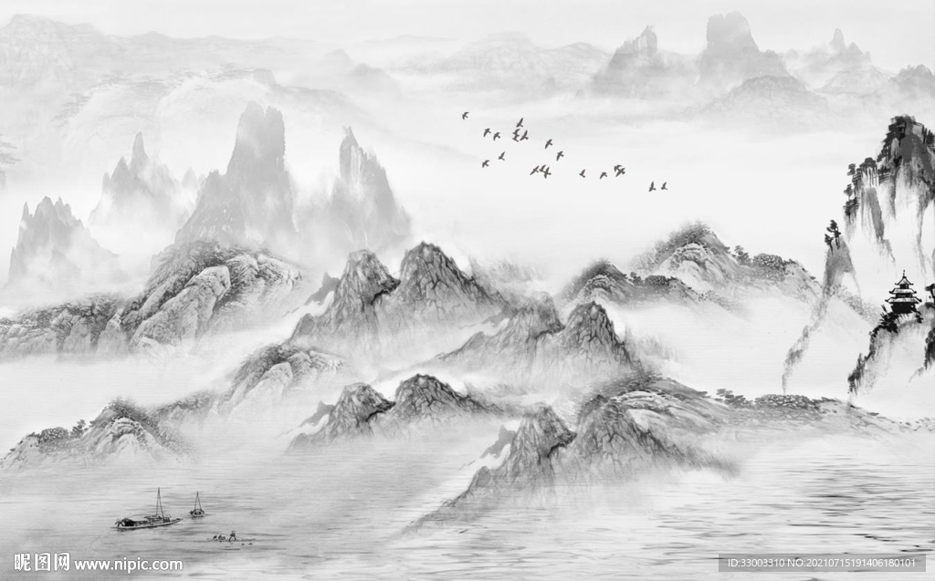 新中式山水背景墙