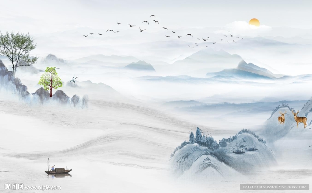 新中式山水背景墙