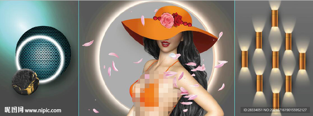 晶瓷抽象光影美女装饰无框画