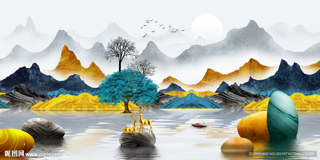  新中式山水石来运转意境装饰画