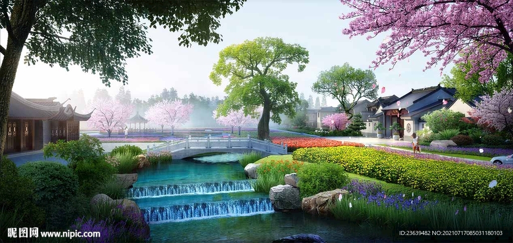 中式农庄 景观效果图