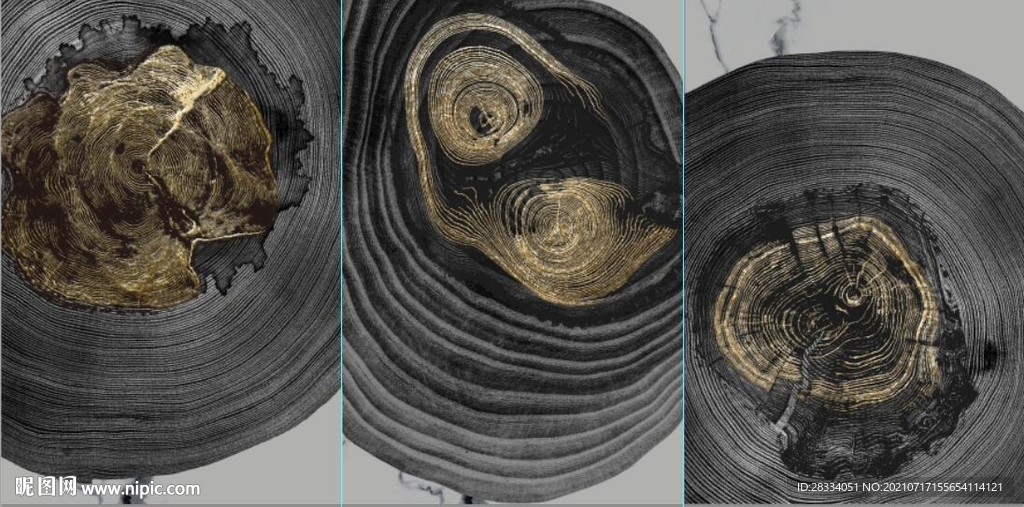 北欧风金色木纹年轮玄关装饰画