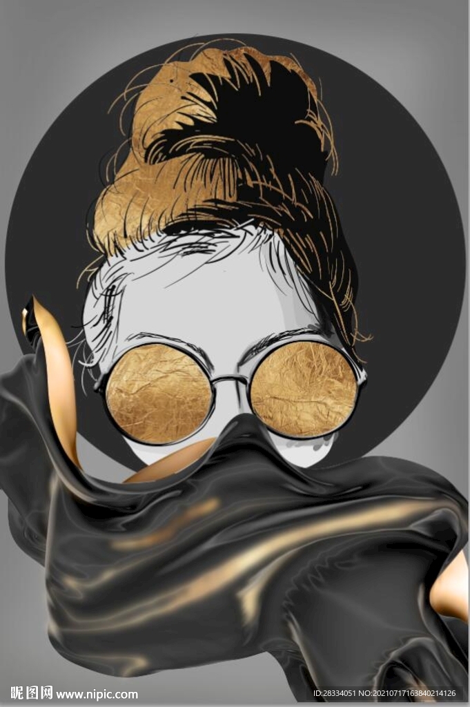 现代北欧风金色美女玄关装饰画