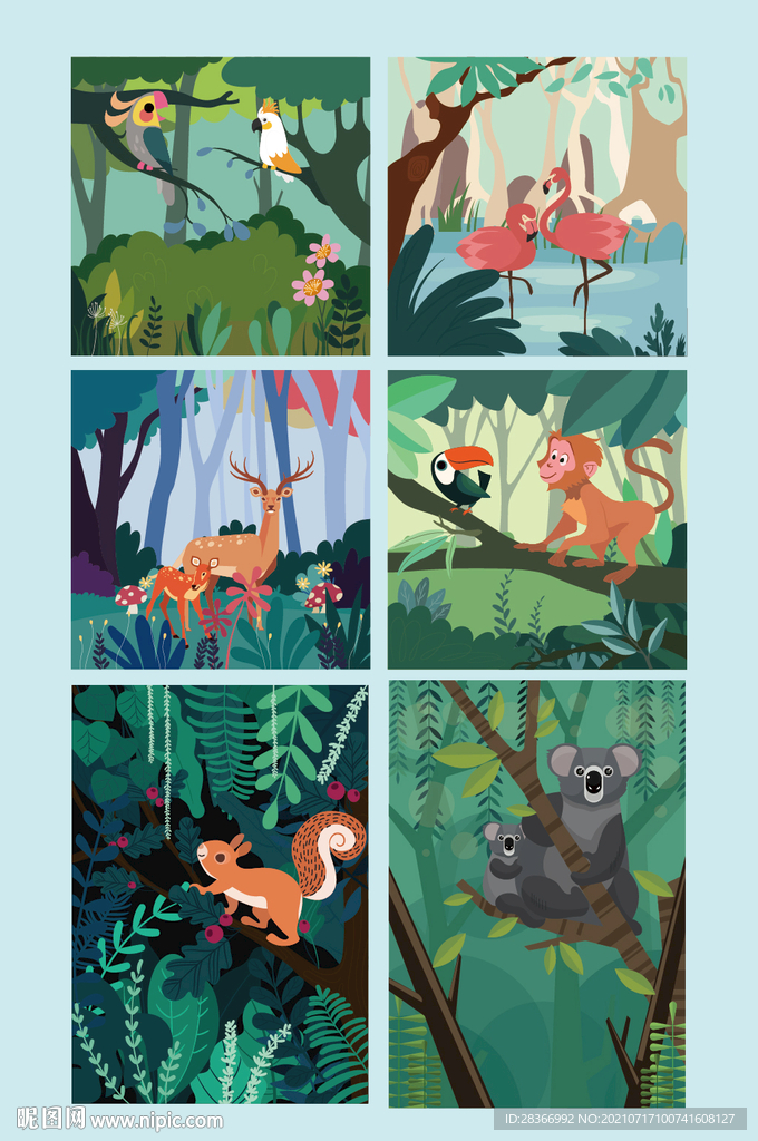 矢量AI卡通手绘森林动物插画