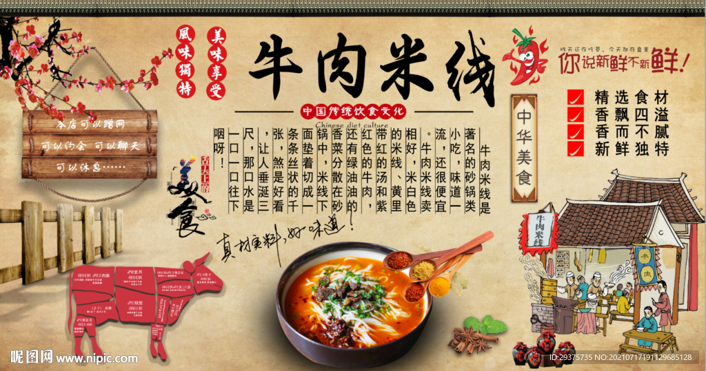 牛肉米线工装背景墙