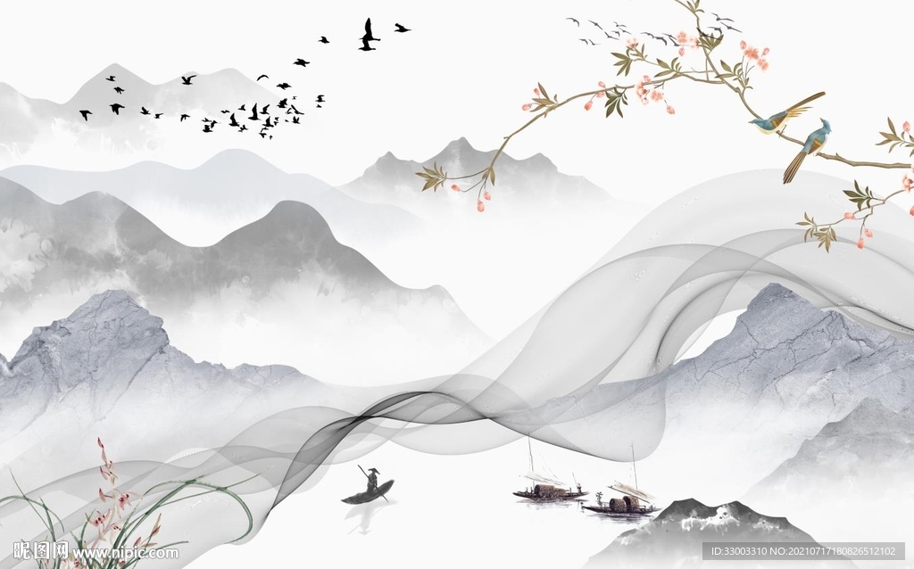 新中式山水背景墙