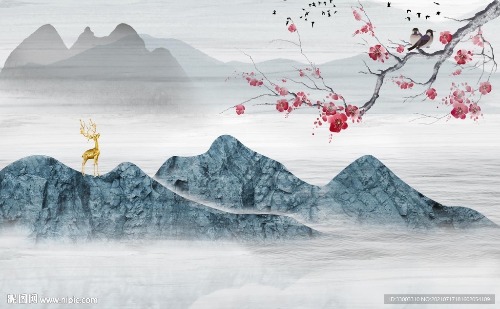 新中式山水背景墙