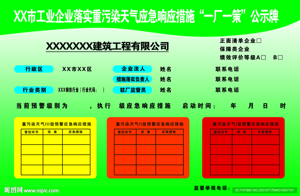 一厂一策 空气污染应急响应