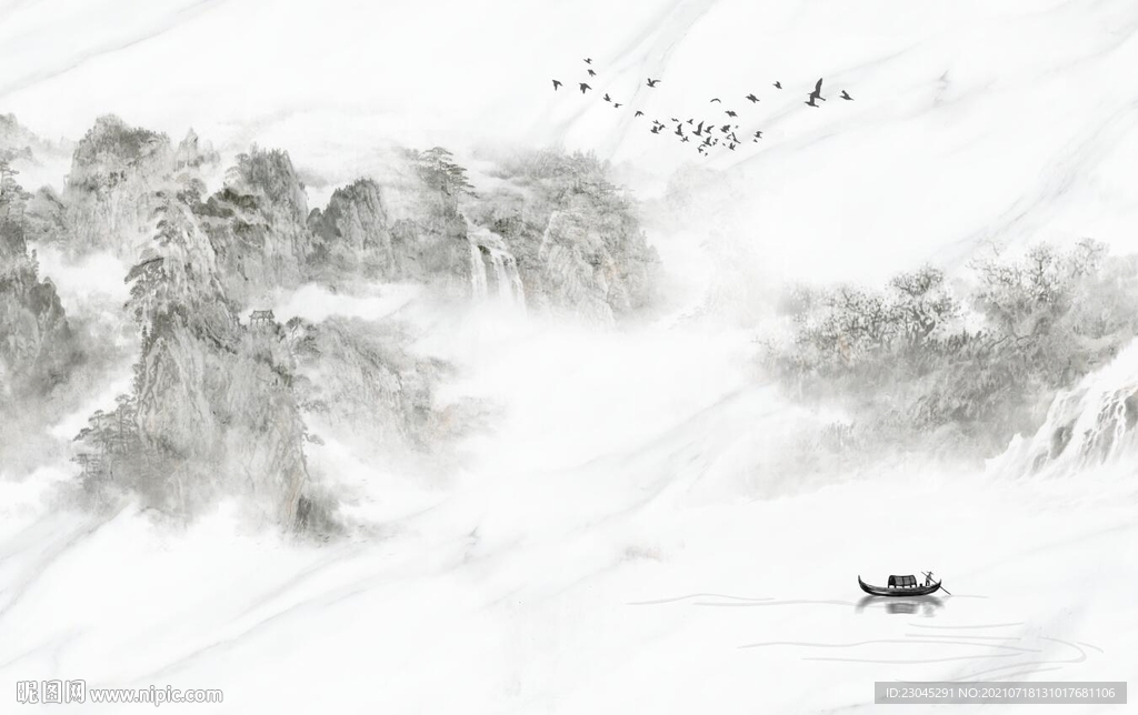新中式山水电视背景墙