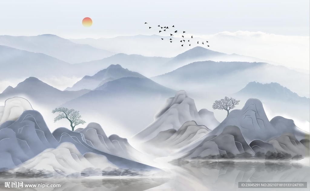 山水新中式背景墙