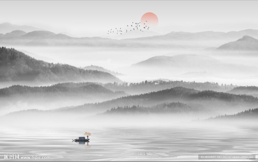 新中式抽象水墨山水风景背景墙