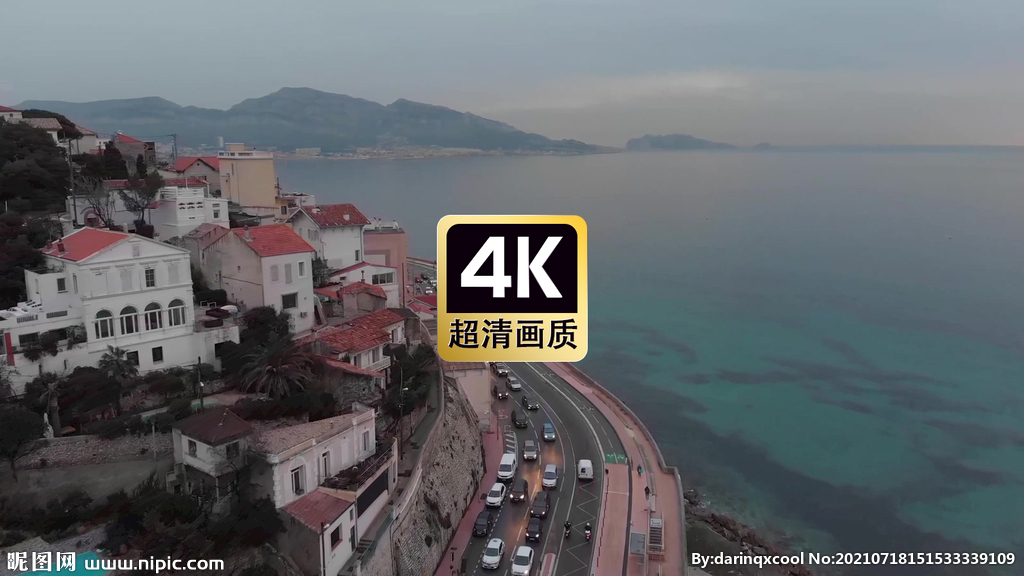 短视频素材航拍海边城镇美景