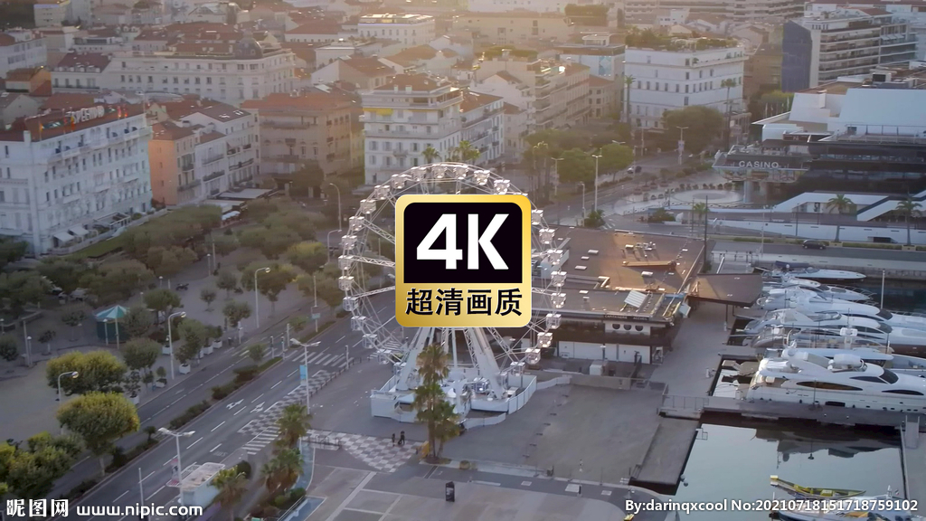 短视频素材航拍码头游乐场摩天轮