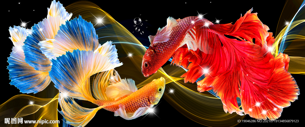 时尚轻奢孔雀鱼金色装饰画