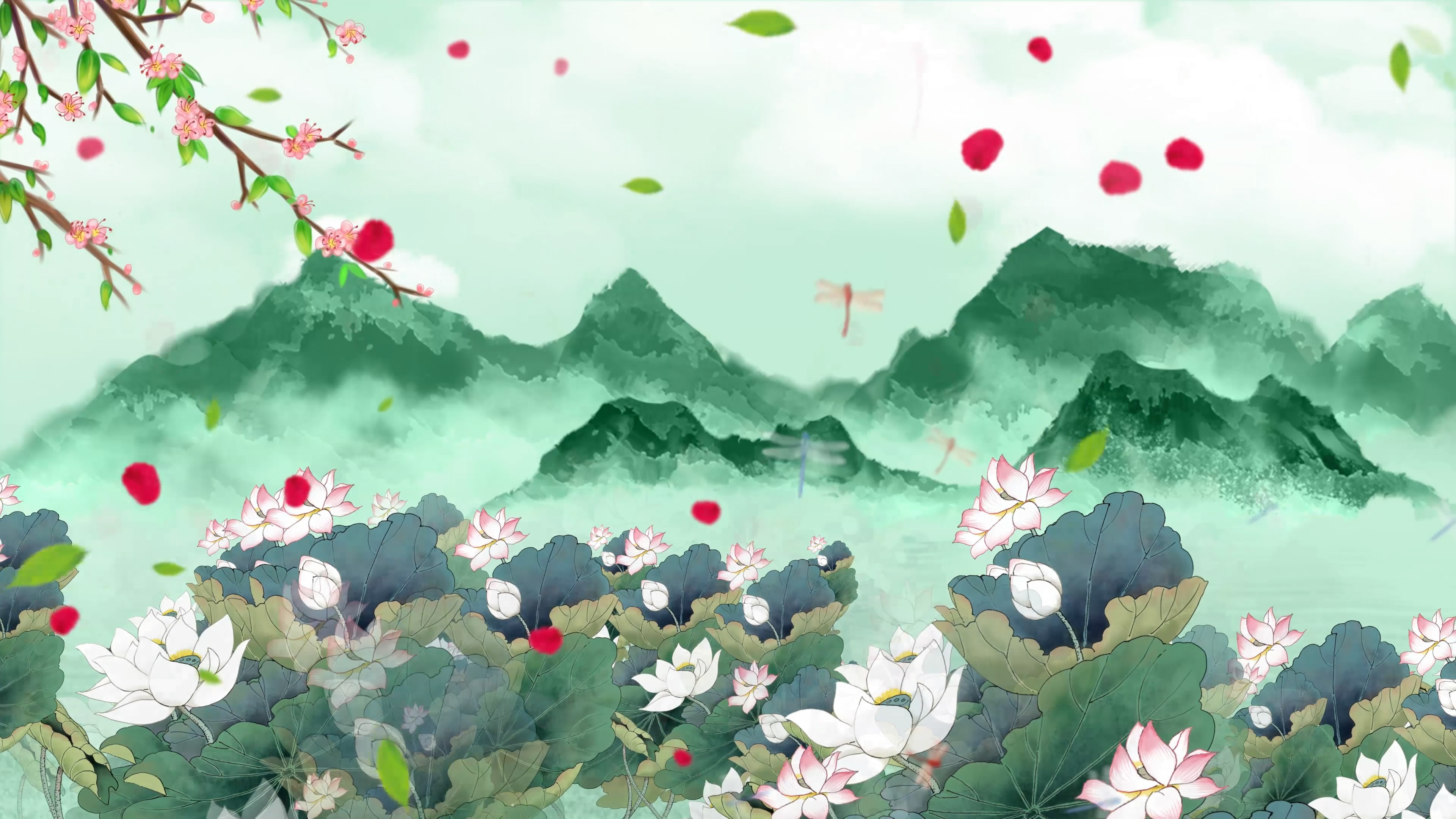 4K高清 水墨荷花舞美背景视频