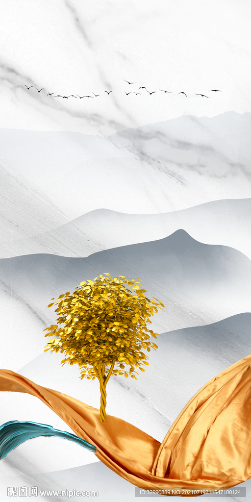 高档 大气山水 新中式玄关画 