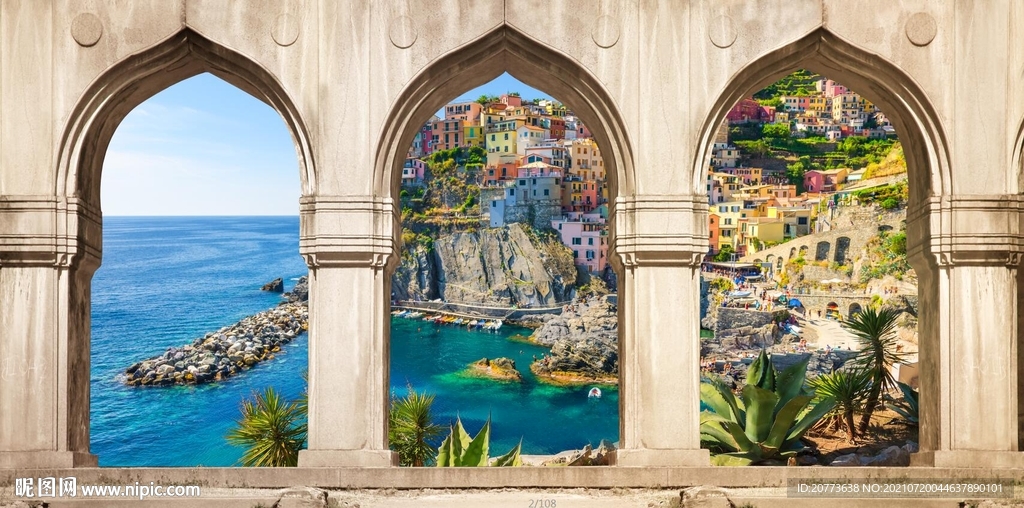 3d欧式罗马柱地中海风景
