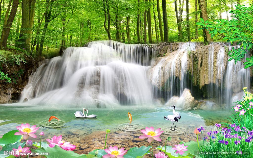 瀑布山水电视背景墙