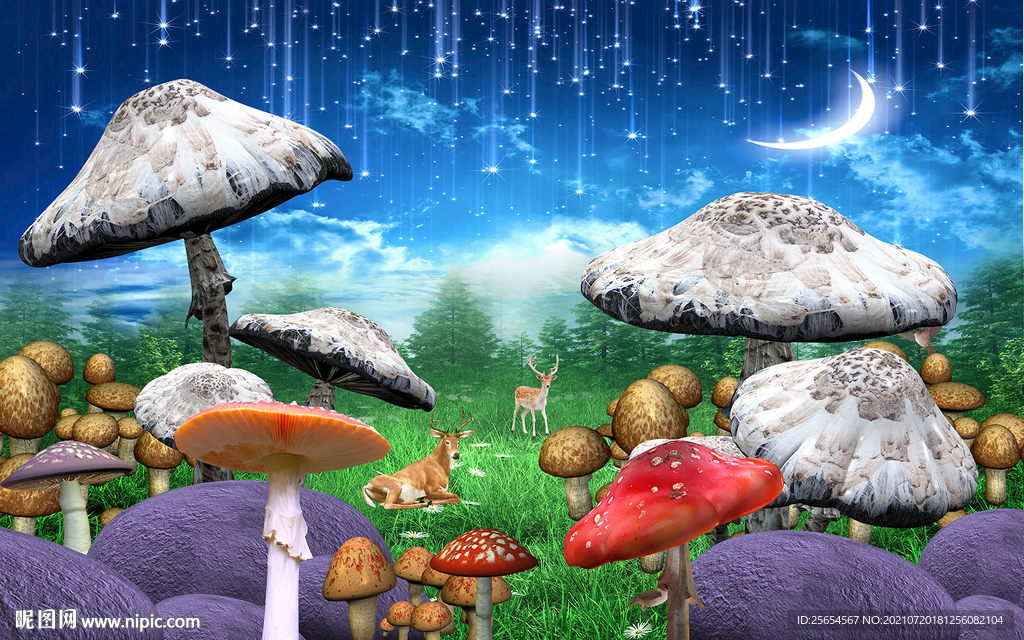 梦幻童话蘑菇背景墙