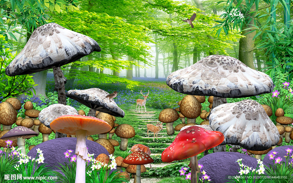 童话世界蘑菇背景墙