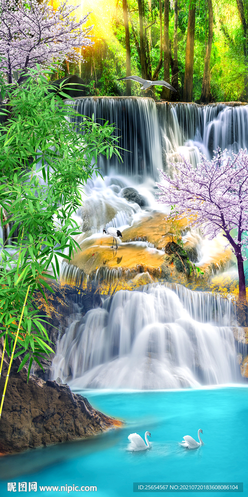 山水流水生财玄关
