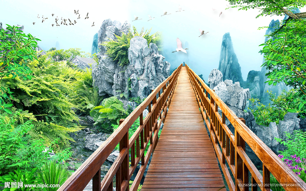 壁画山水走道背景墙