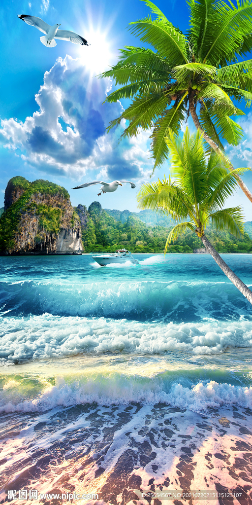 椰子树海景玄关壁画