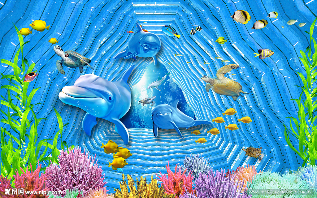 唯美海洋世界背景墙