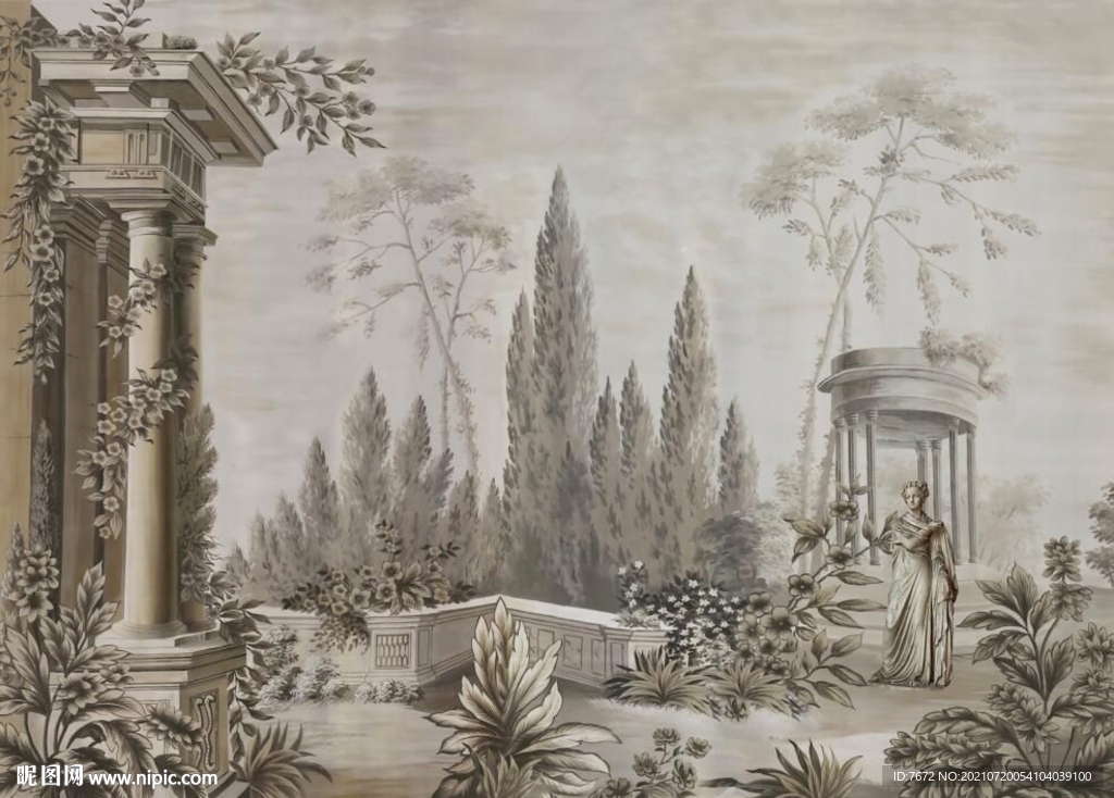 欧式复古怀旧中世纪手绘雨林