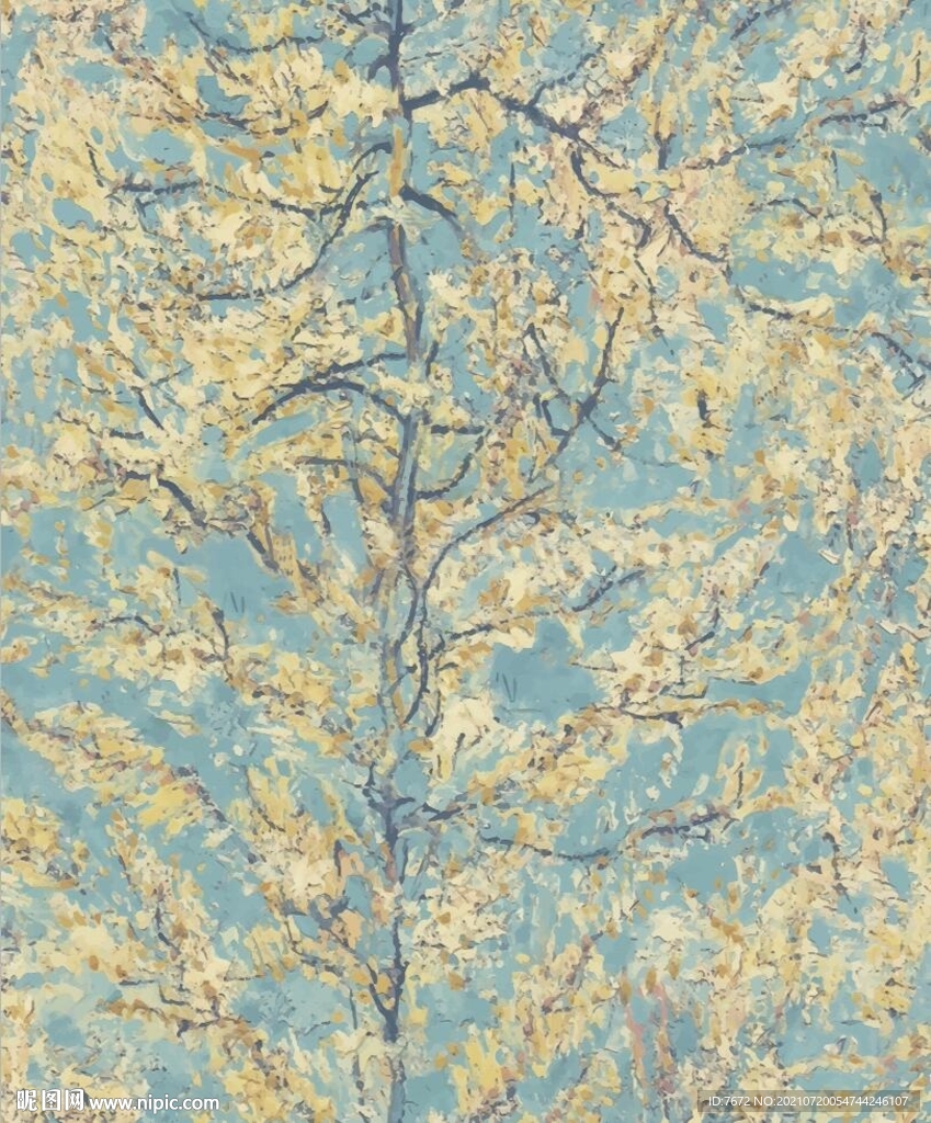 手绘高清梨树花开油画装饰画