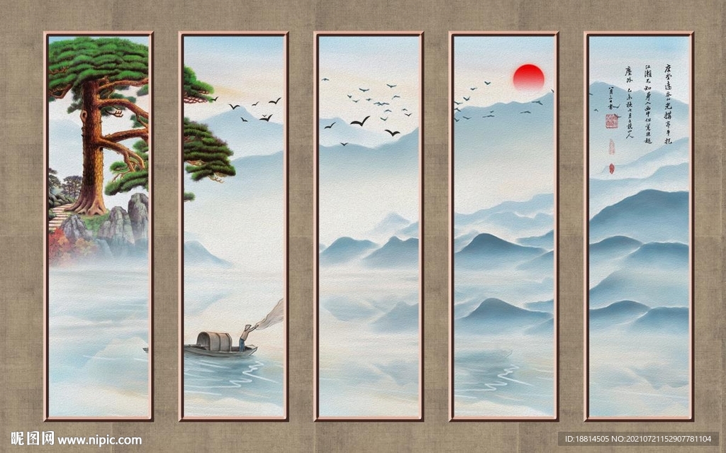 新中式山水背景墙