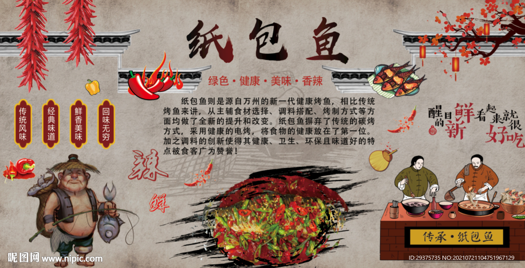 纸包鱼工装背景墙