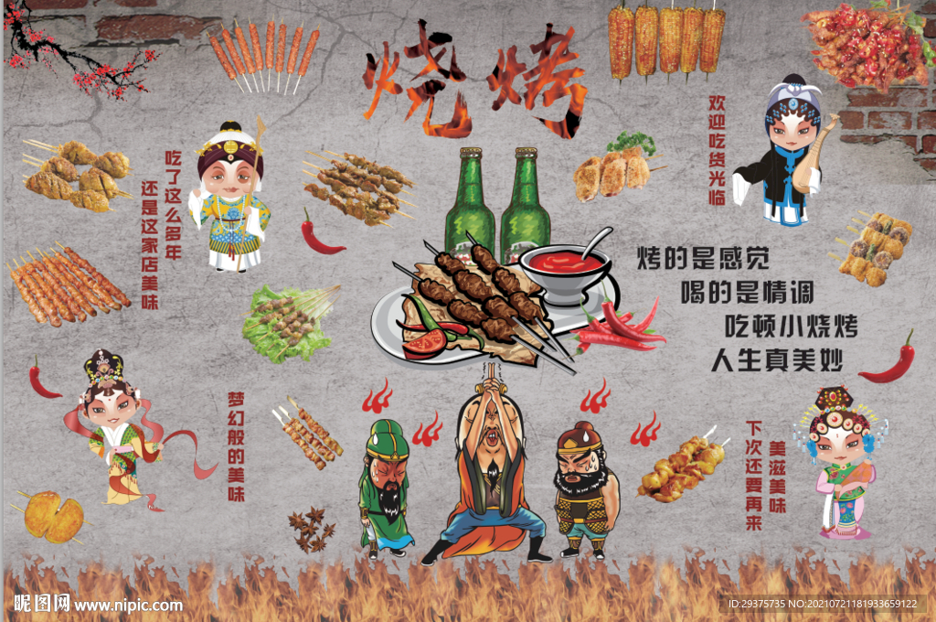 烧烤工装背景墙