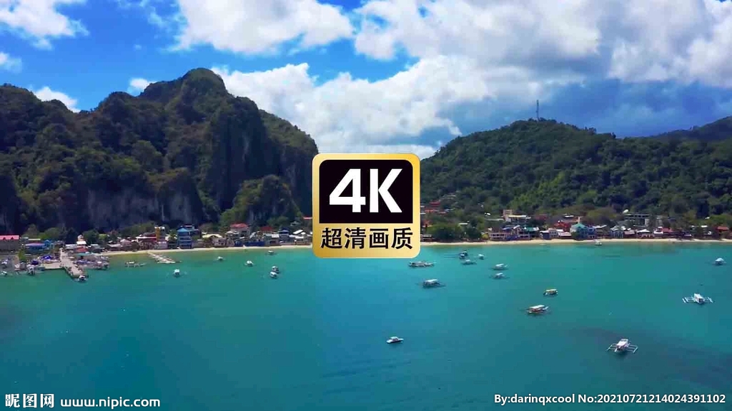 短视频素材航拍海湾游船远山
