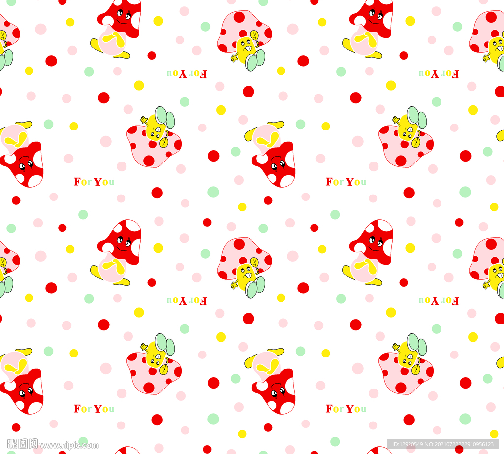 数码卡通彩色蘑菇公仔