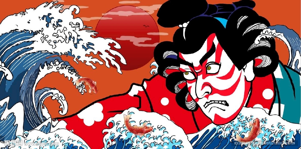 浮世绘日本鬼武士餐饮背景墙壁画