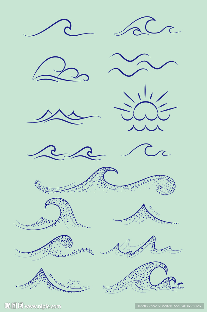AI简约线条浪花波浪