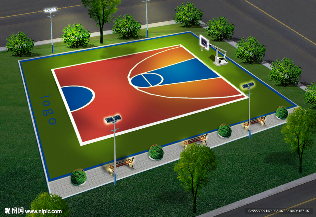 厂区员工休闲篮球场地绿化效果图