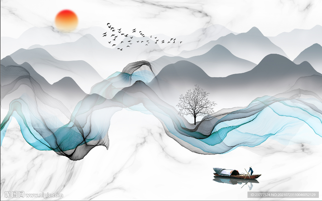 抽象山水线条背景墙