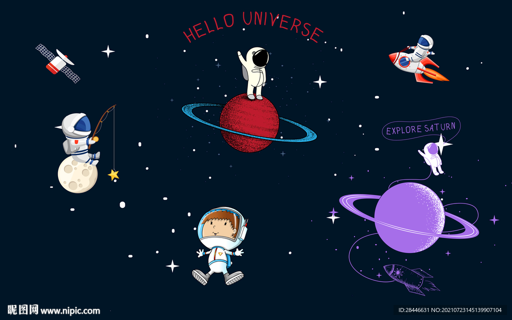 北欧卡通手绘儿童房背景墙