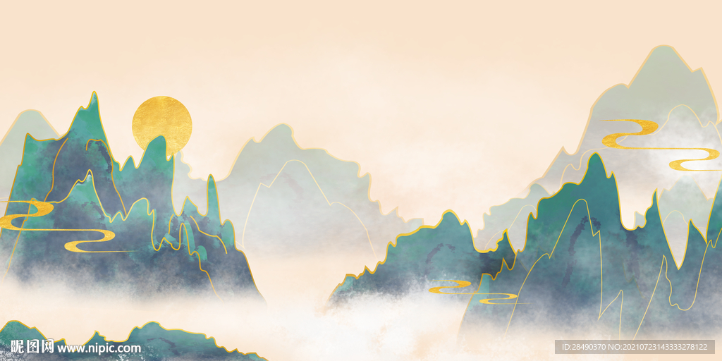 新中式客厅山水电视背景墙