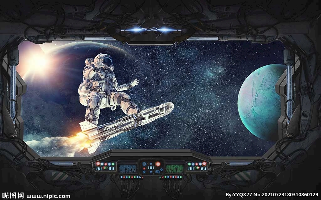 3D宇航员宇宙飞船太空舱背景墙
